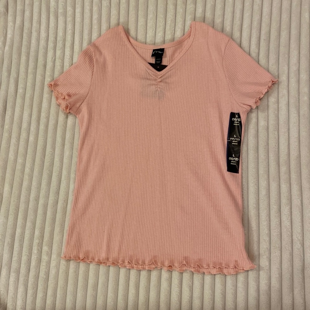 Pink ribbed short sleeve shirt | 10/12 L | never worn/ tags still on.